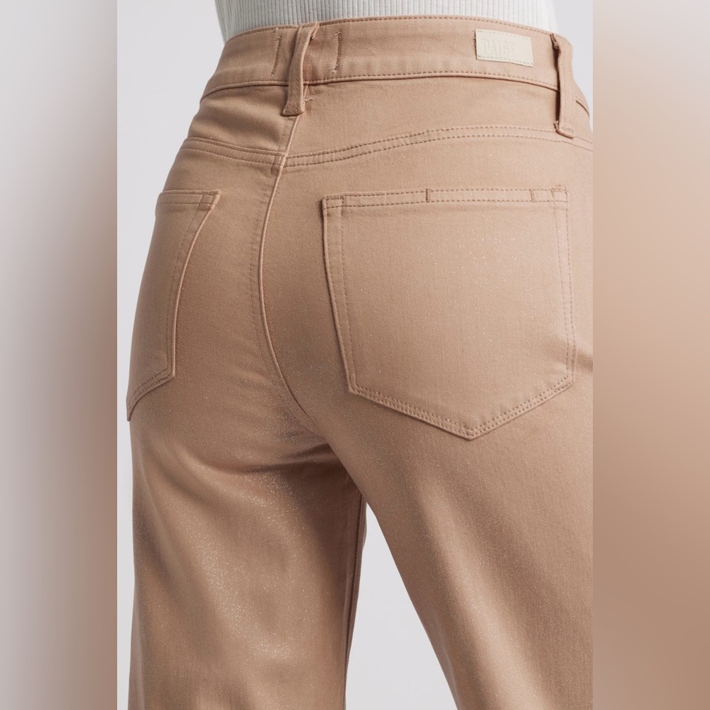 PAIGE Leenah Wide Leg Tan Silver Ombré Coated Jeans Denim Pants 28 6 8 NWT Luxe - Picture 3 of 9